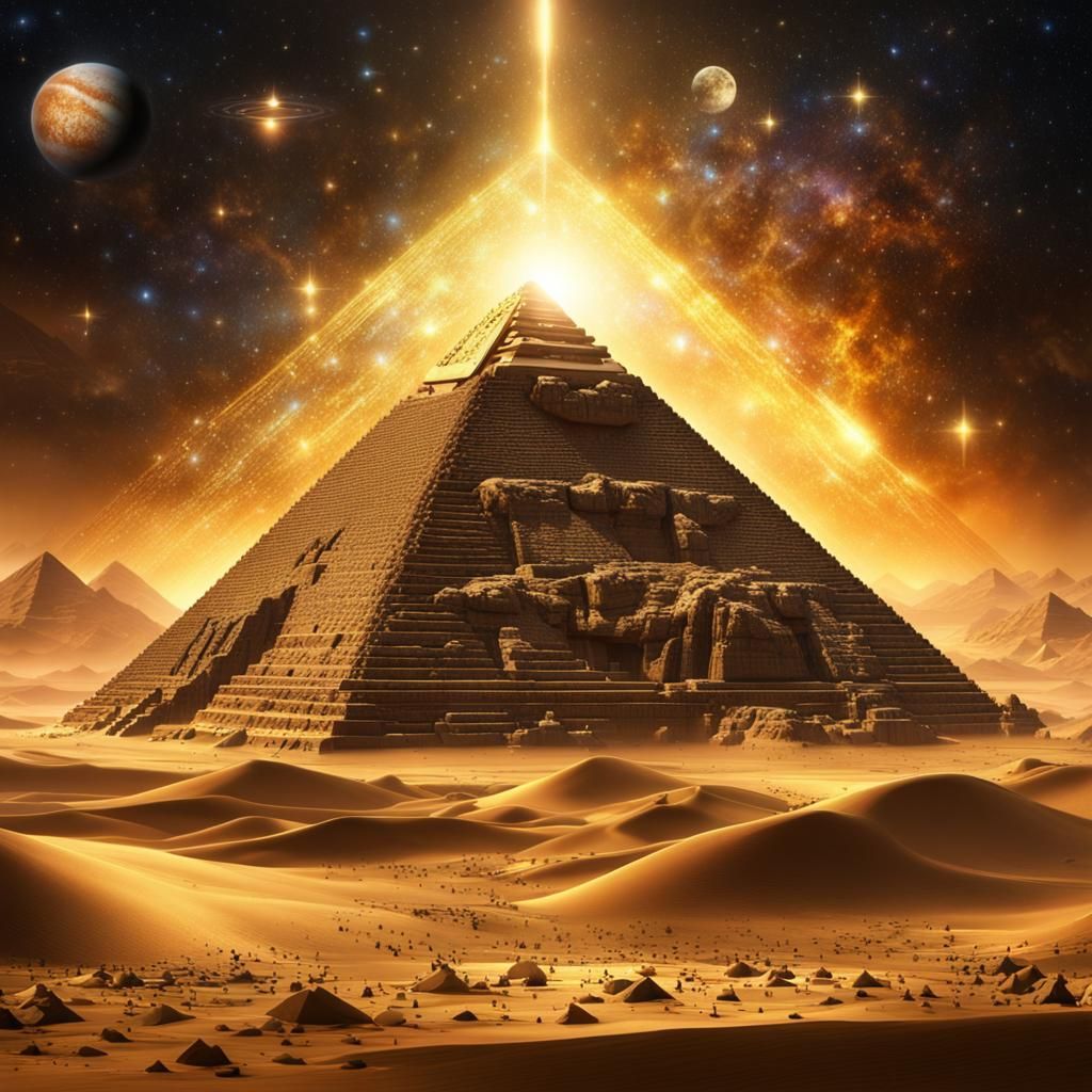 Golden Pyramid Under a Starry Galaxy
