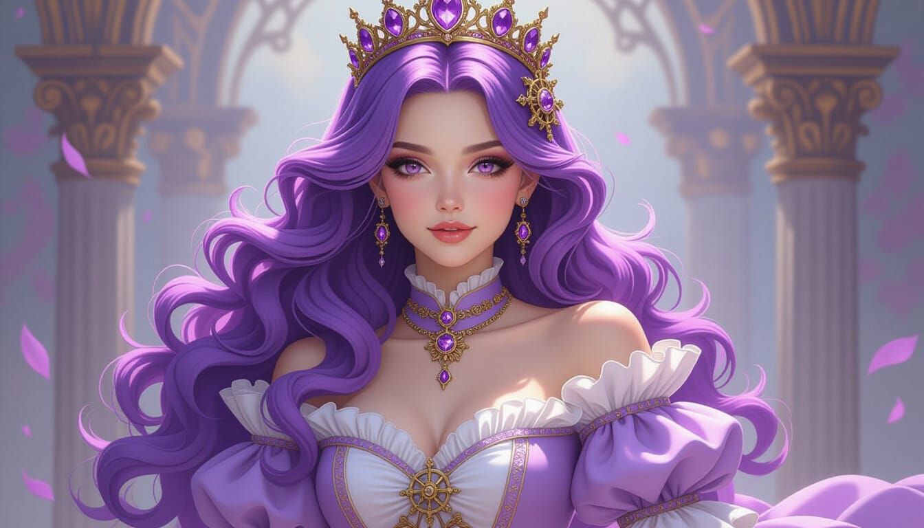 Steampunk Queen Portrait with Flowing Pastel Purple Hair