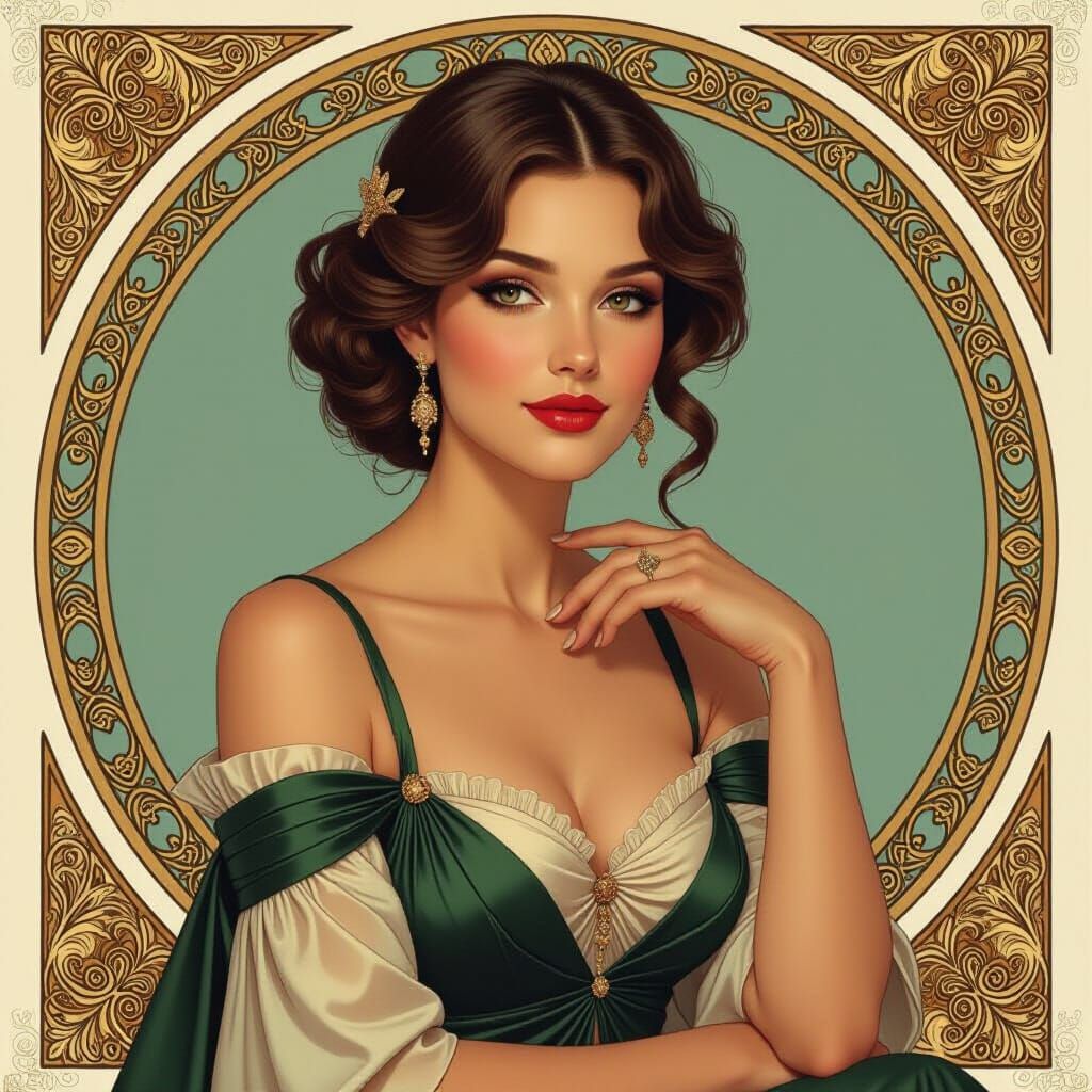 Elegant Woman Portrait in Art Nouveau Style