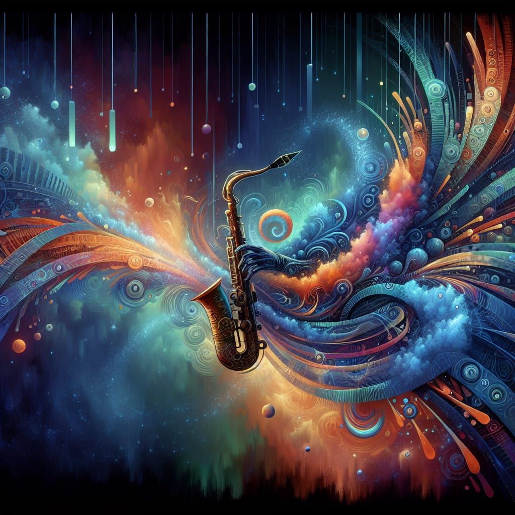Saxophone Sonic Waves in Fantasy Concept Art Style