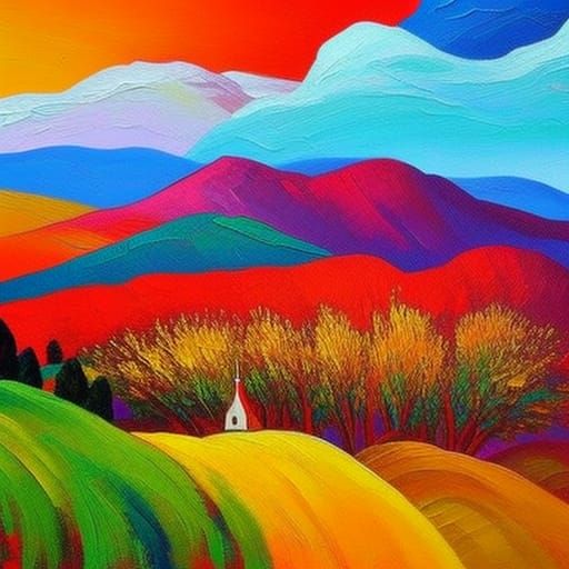 Griffin in Fantasy Landscape, Expressionist Oil Painting