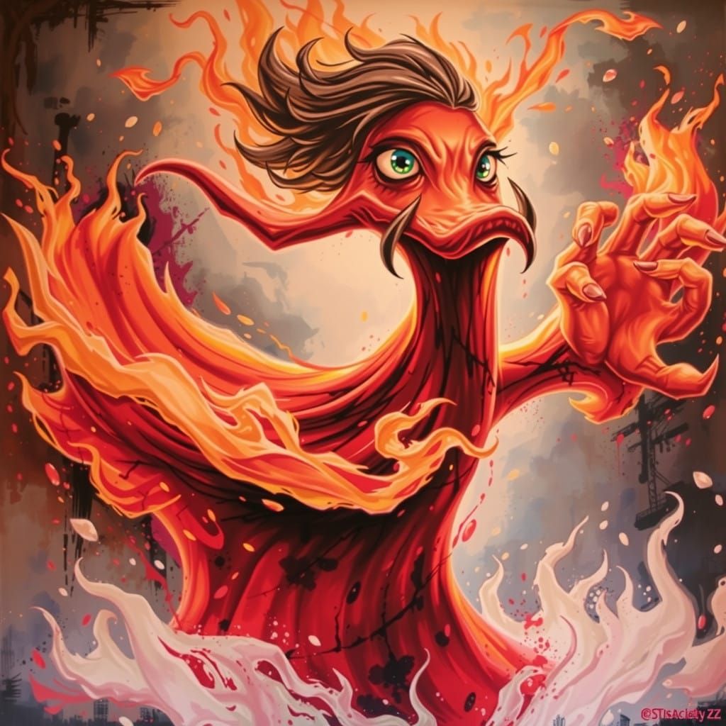 Vibrant Calcifer Spirit Huddles in Street Art-Inspired Heart...