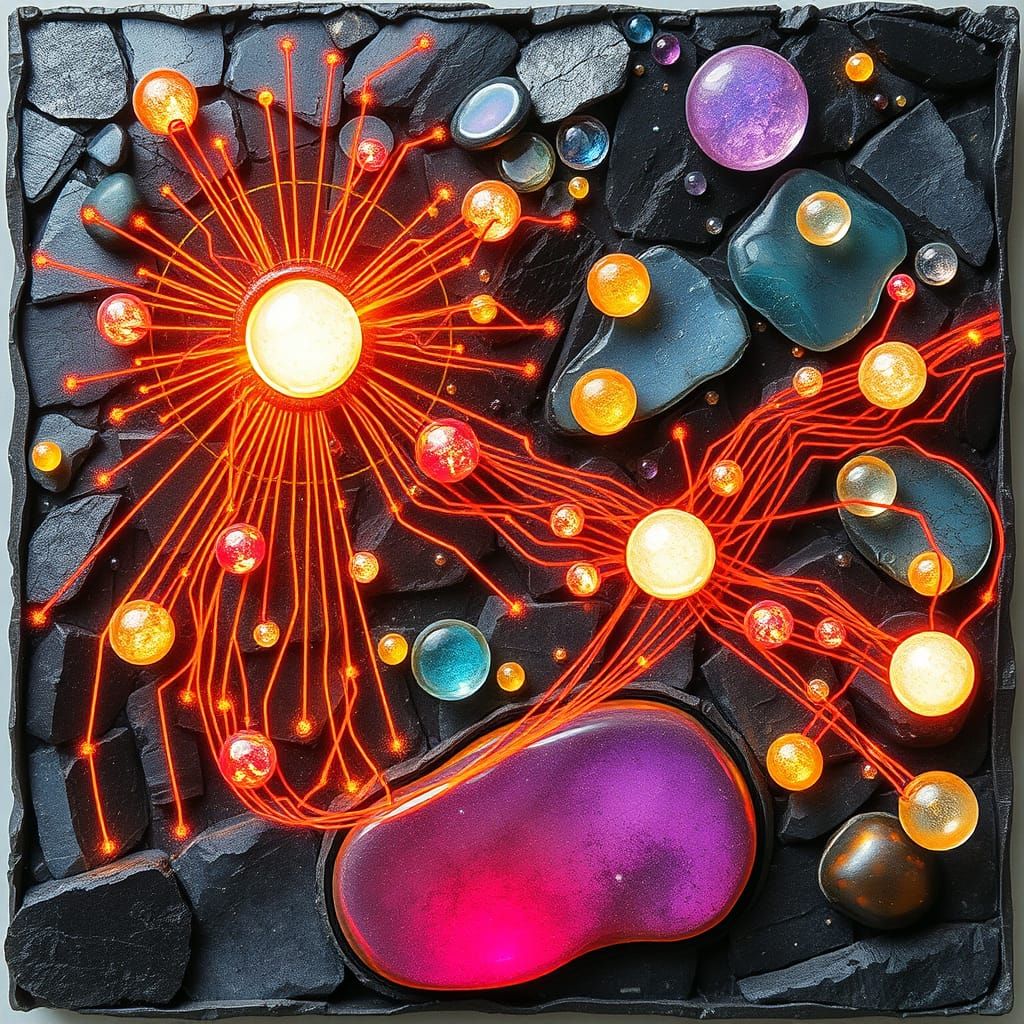 Surreal Cyberpunk Nightscapes with Light Orbs and Circuitry