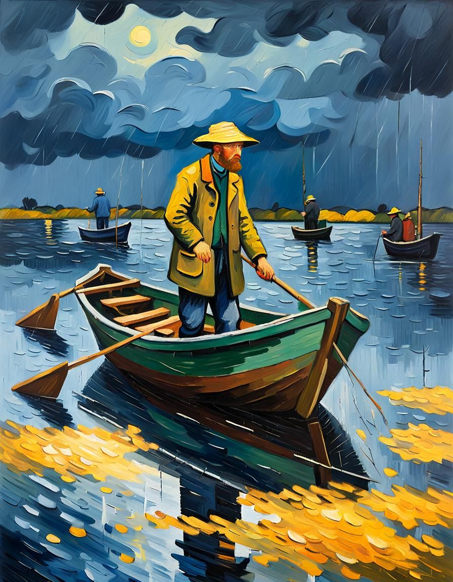 Fauvist Painting of Fisherman in Stormy Weather