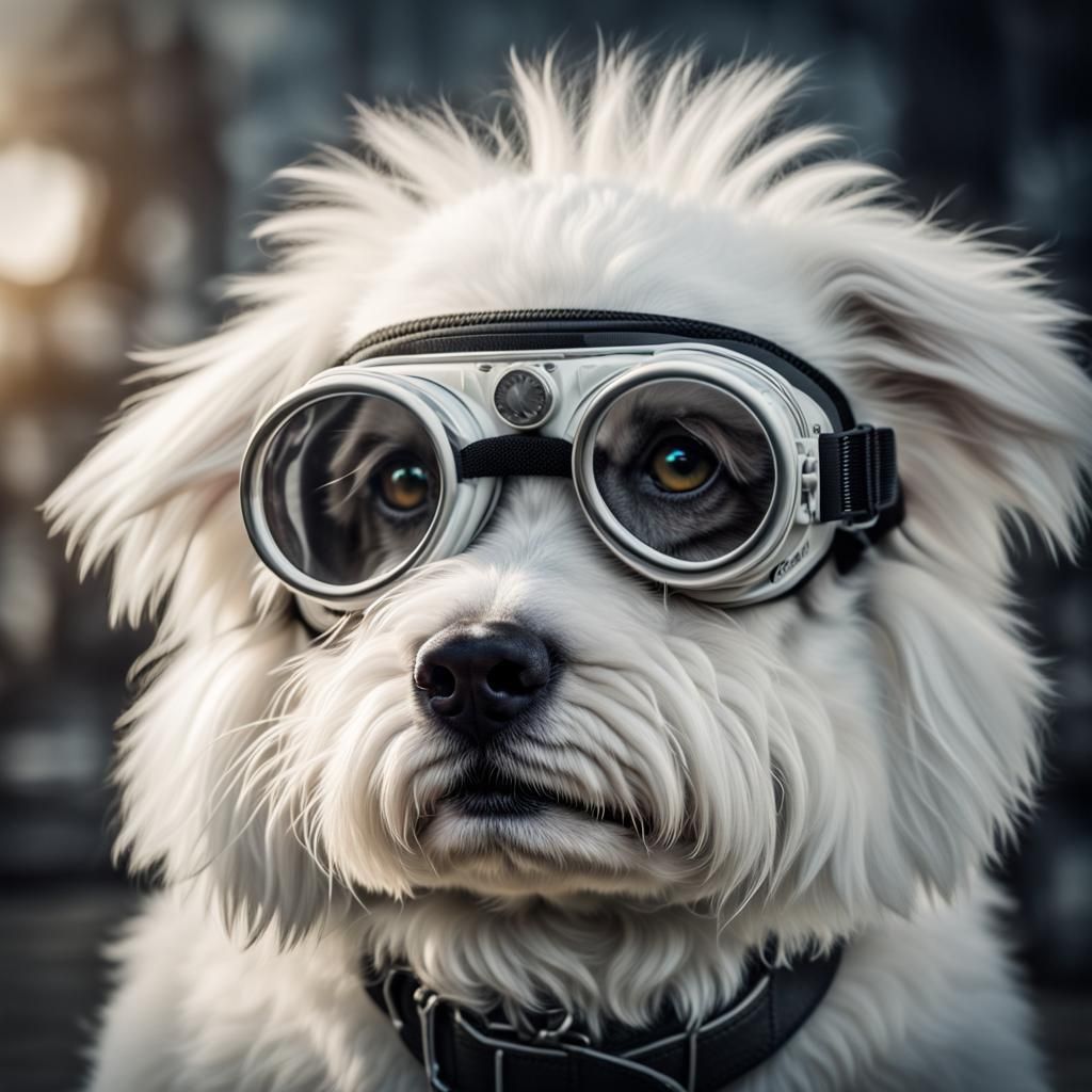 Cute Fluffy Dog with Goggles in HDR