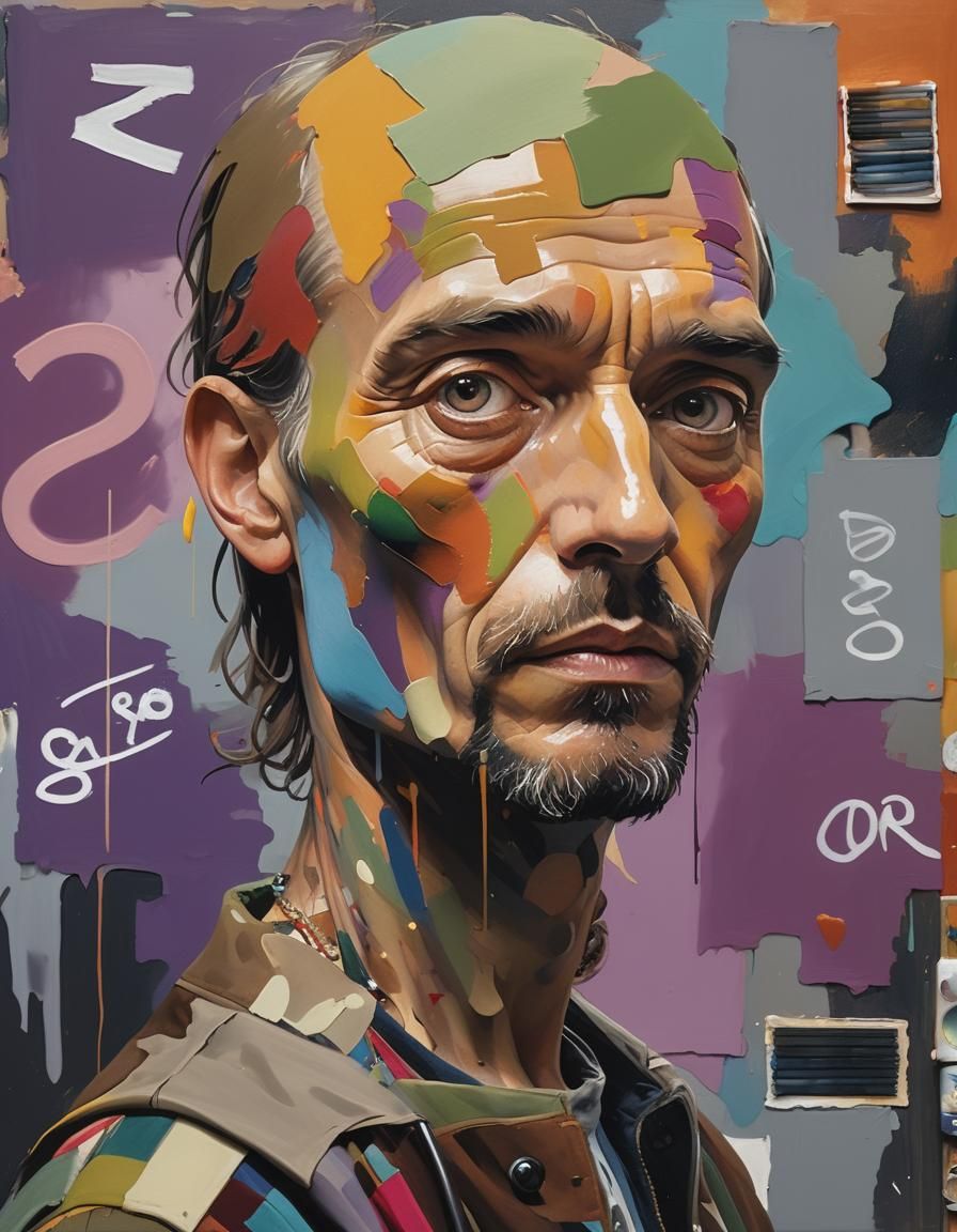 Bohemian Poet Painter in Studio, Impasto Art