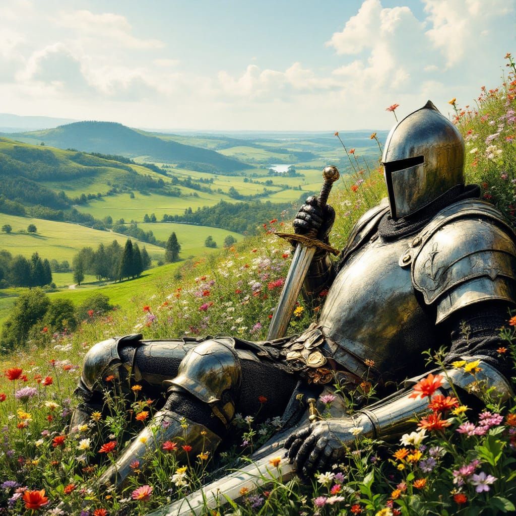 Knight Roland's Peaceful Demise on Floral Hillside