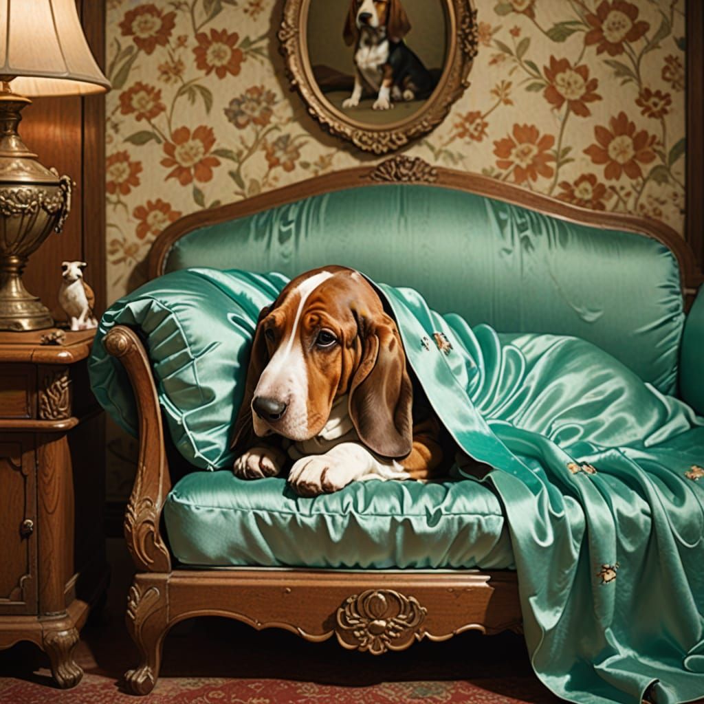 Basset Hound & Hatsune Miku in Vintage Room