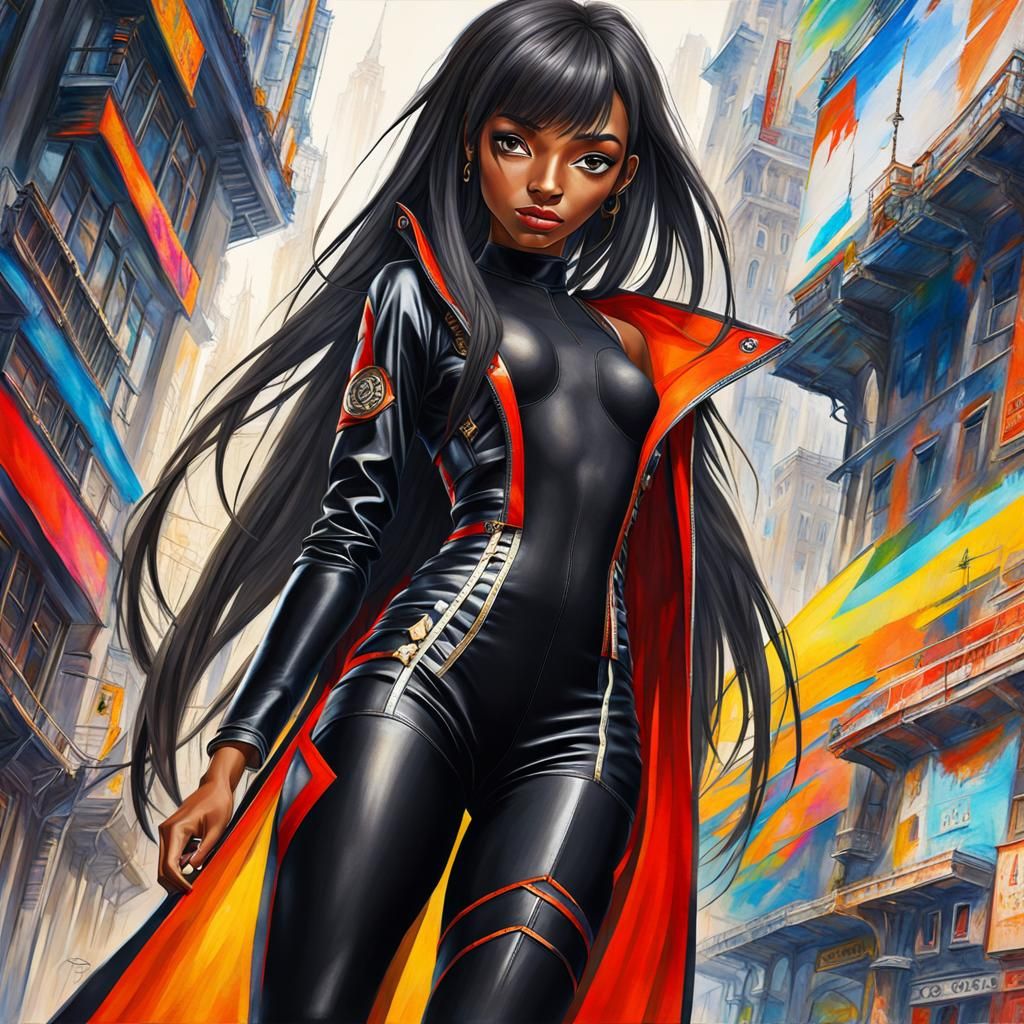 Cute Girl in Wildstyle Shorts, Anime Watercolor