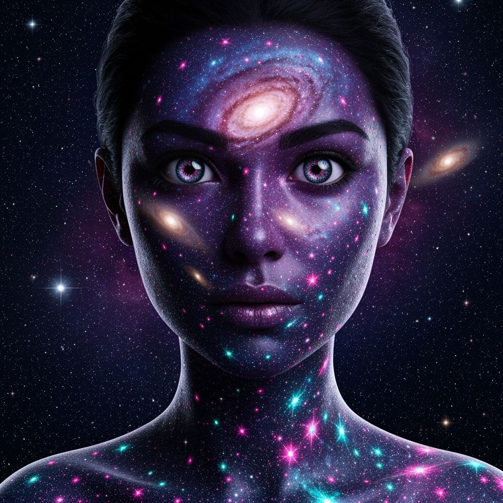 Cosmic Goddess with Galaxy Face in 3D Style