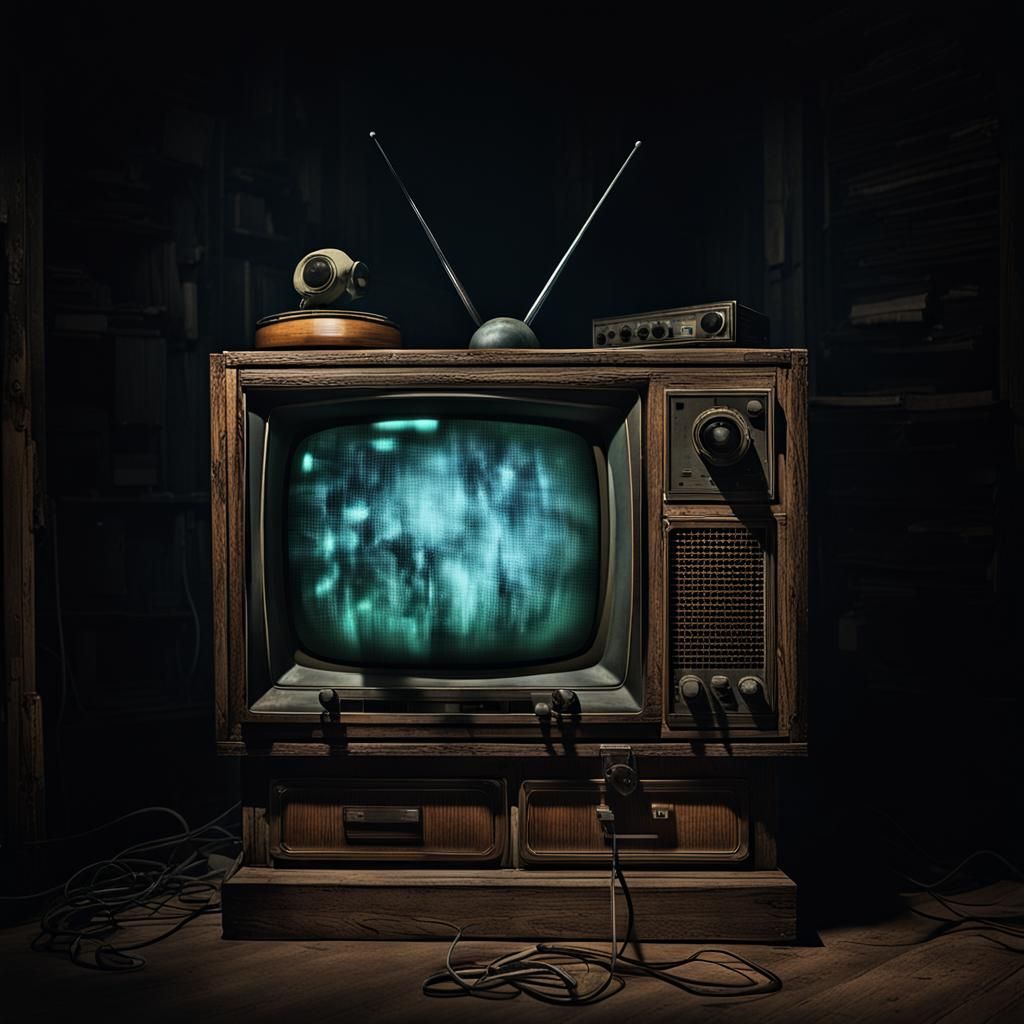 Eerie Television with Shadowy Hand, in Glitchcore Style
