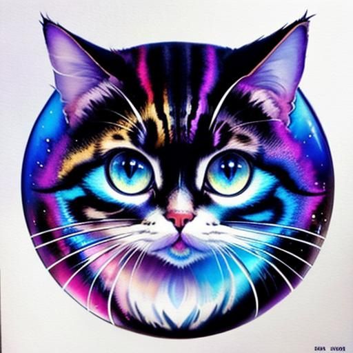 Chibi Cat with Reflective Eyes in Gouache Style