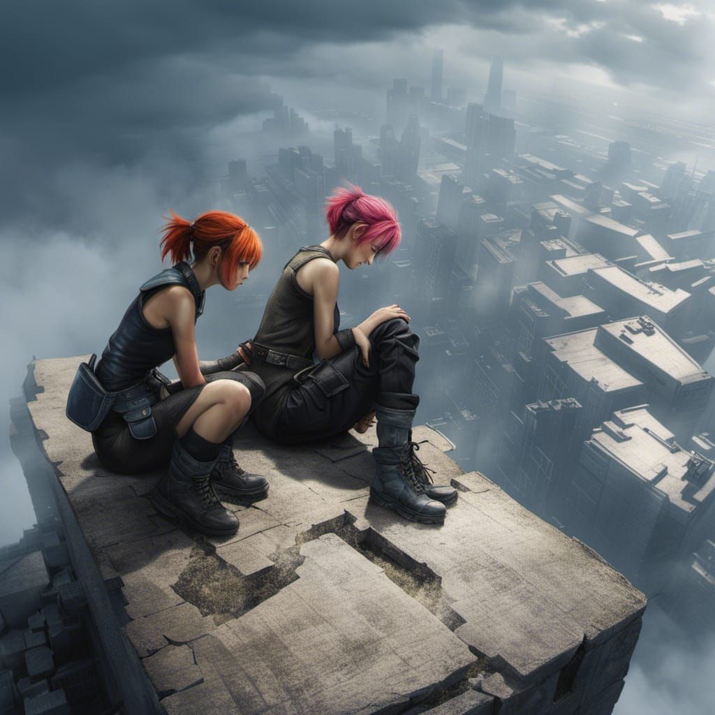 Punk Girls at the Edge: Cinematic Emotional Scene