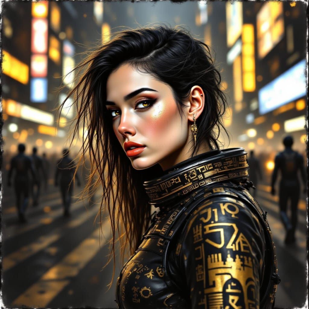 Golden Steampunk Siren in Neon City