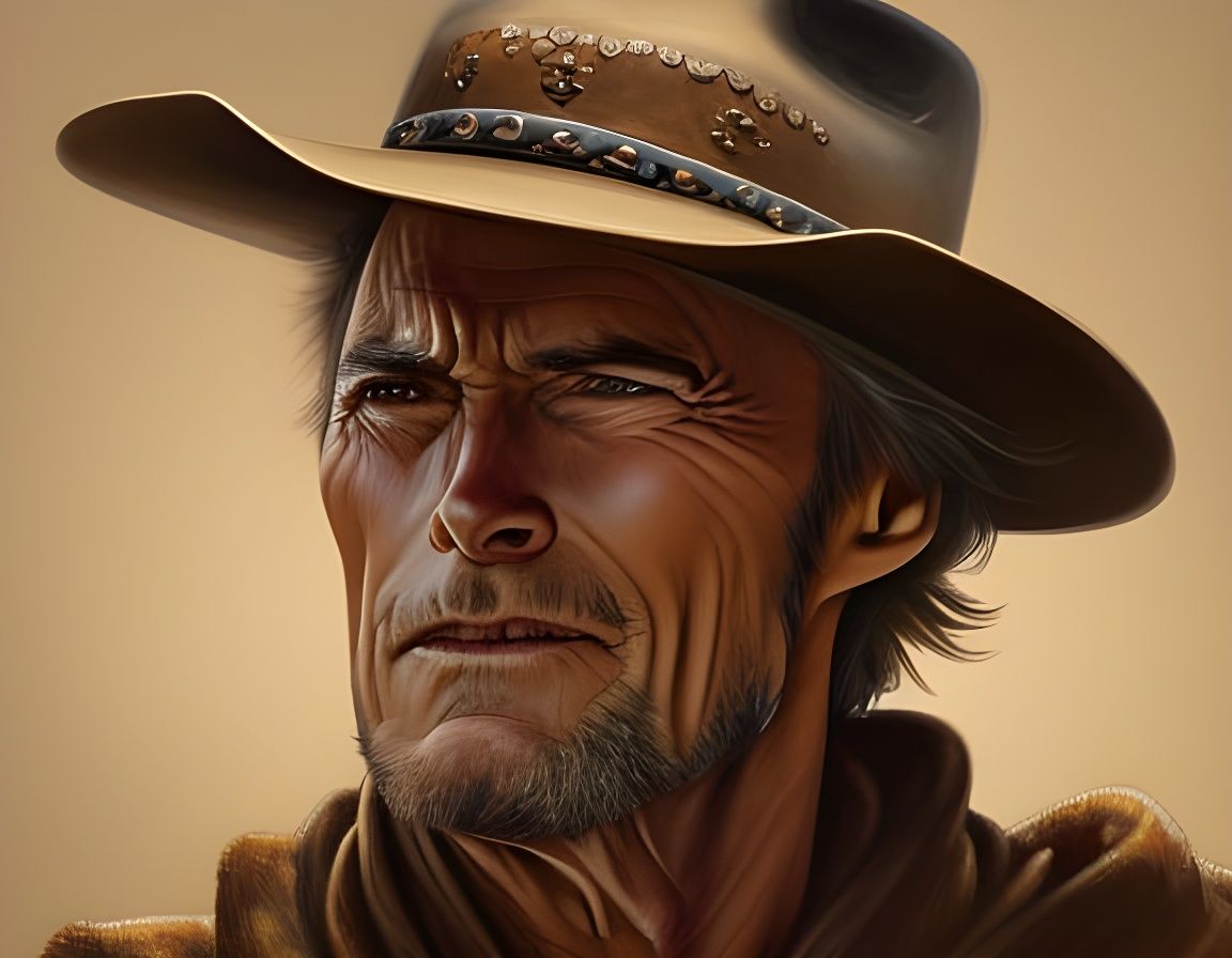 Cowboy in Poncho: Hyperrealistic Digital Portrait