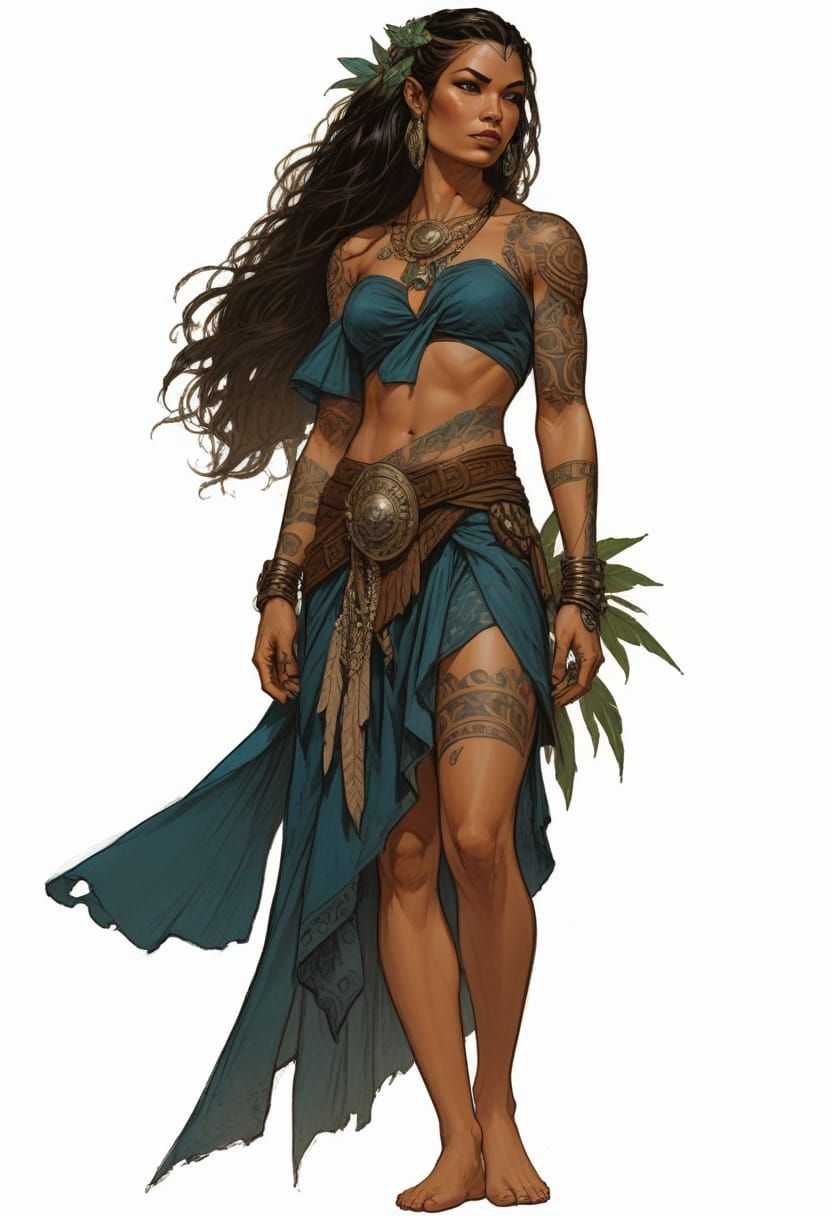 Polynesian Superheroine in Blue Attire