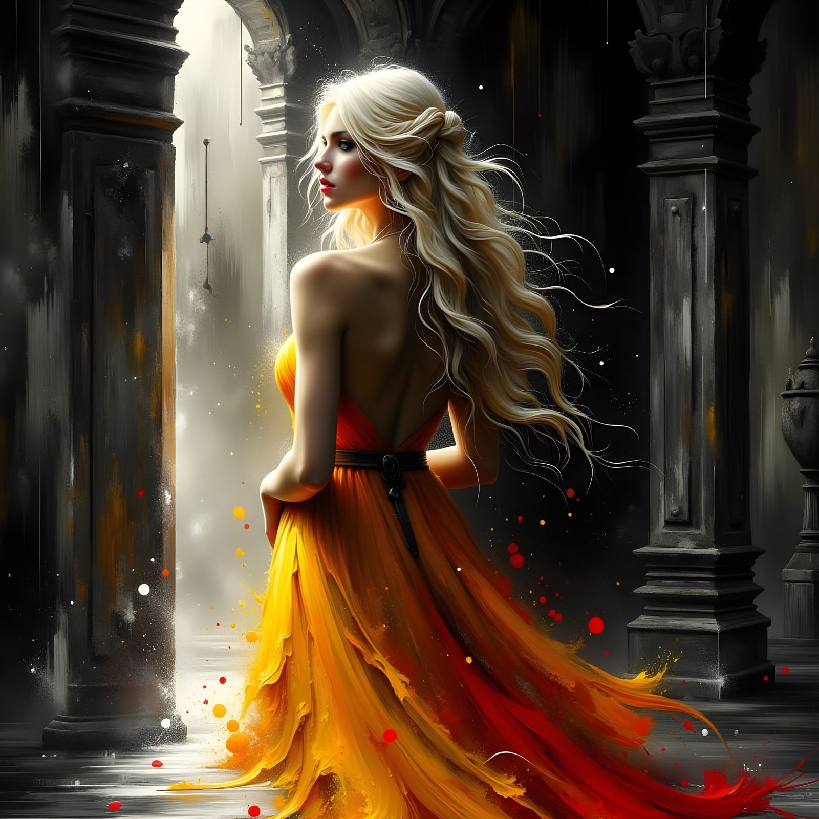 Norse Goddess in Dramatic Ink Drip Style