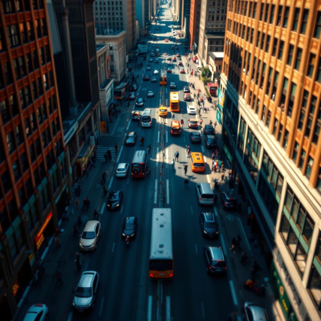 Bird's-Eye View of Bustling City Street Photography
