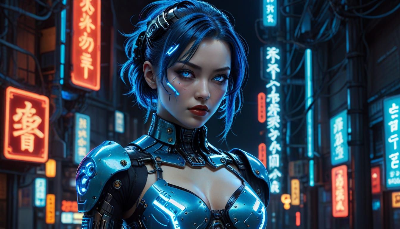Cyberpunk Pinup of a Female Android Cyborg