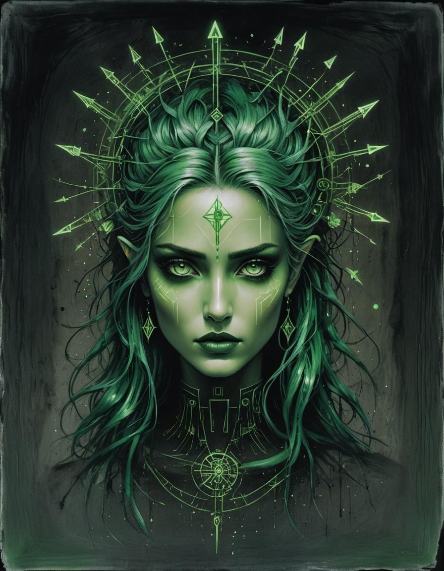 Goddess Portrait with Runes in Roversi Style