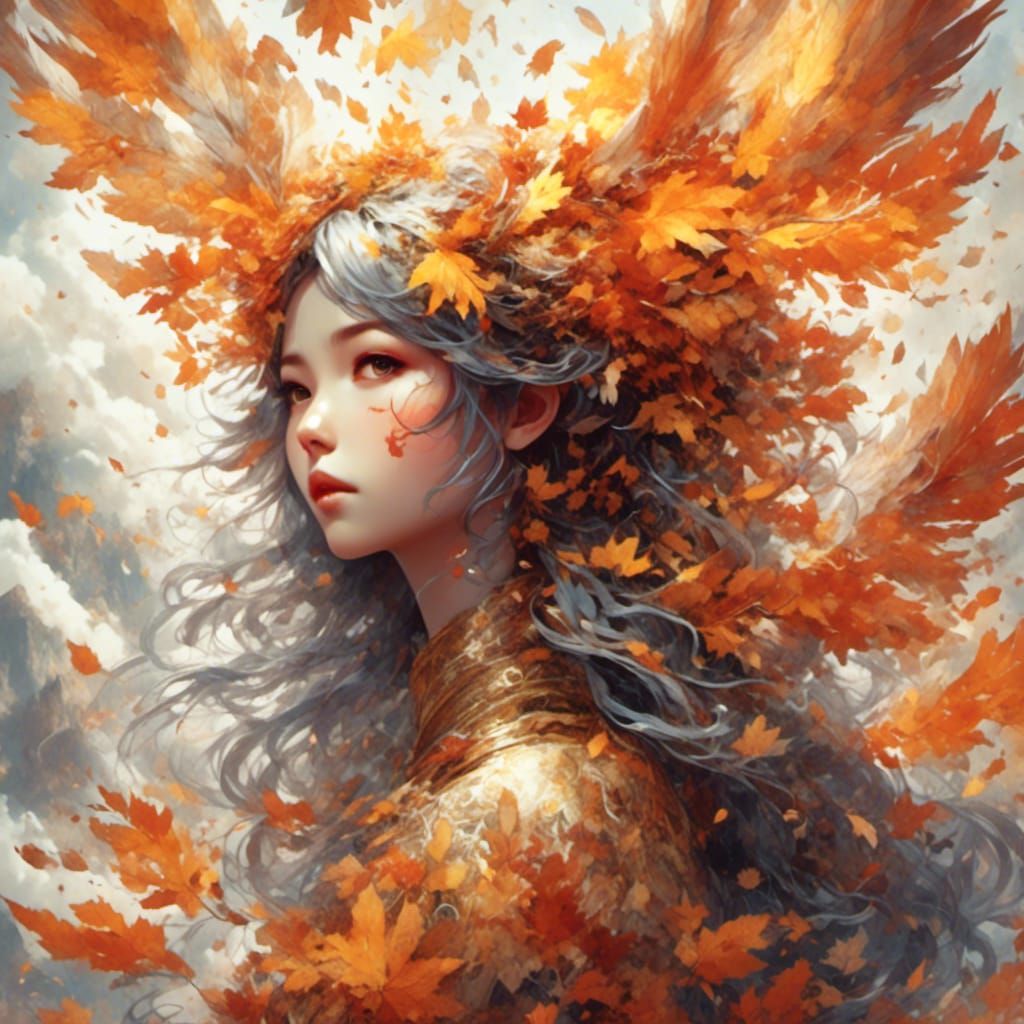 Japanese Cloud Goddess with Autumn Wings