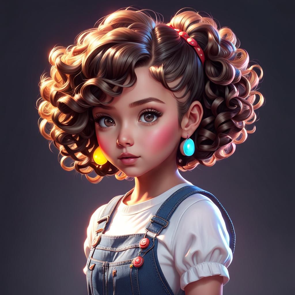 Curly-Haired Girl with Lollipop: Hyperdetailed Portrait
