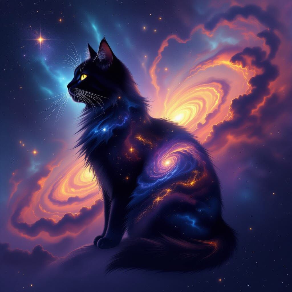 Cosmic Cat Silhouette in Vibrant Galaxy