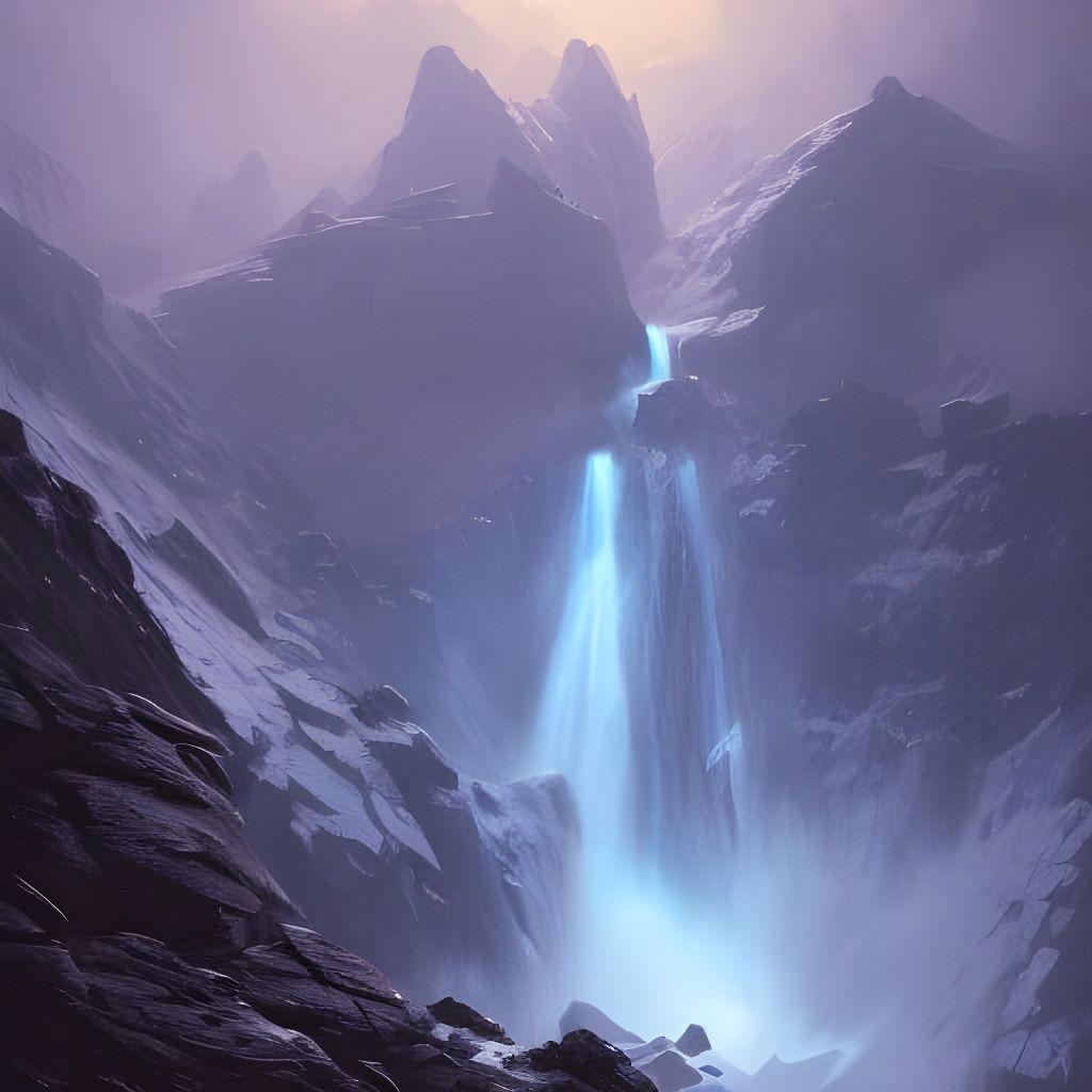 Fantasy Waterfall at Blue Hour, Hyperdetailed Concept Art