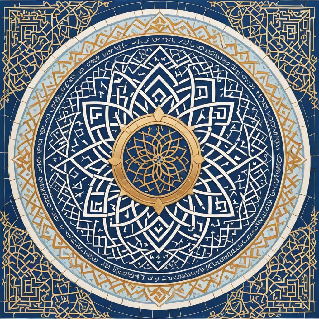 Islamic Tile Pattern with Kufic Calligraphy and Star Motifs