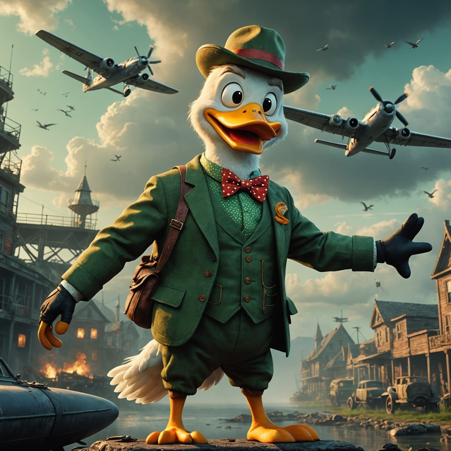 Launchpad McQuack Flying a Plane with Scared Duck