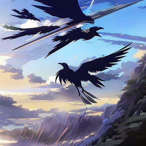 Anime Raven in Studio Ghibli Style