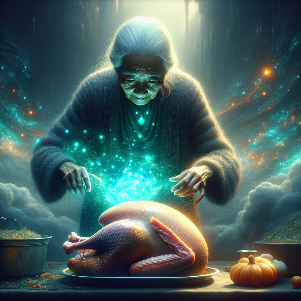 Grandma uses magic to make Thanksgiving Dinner