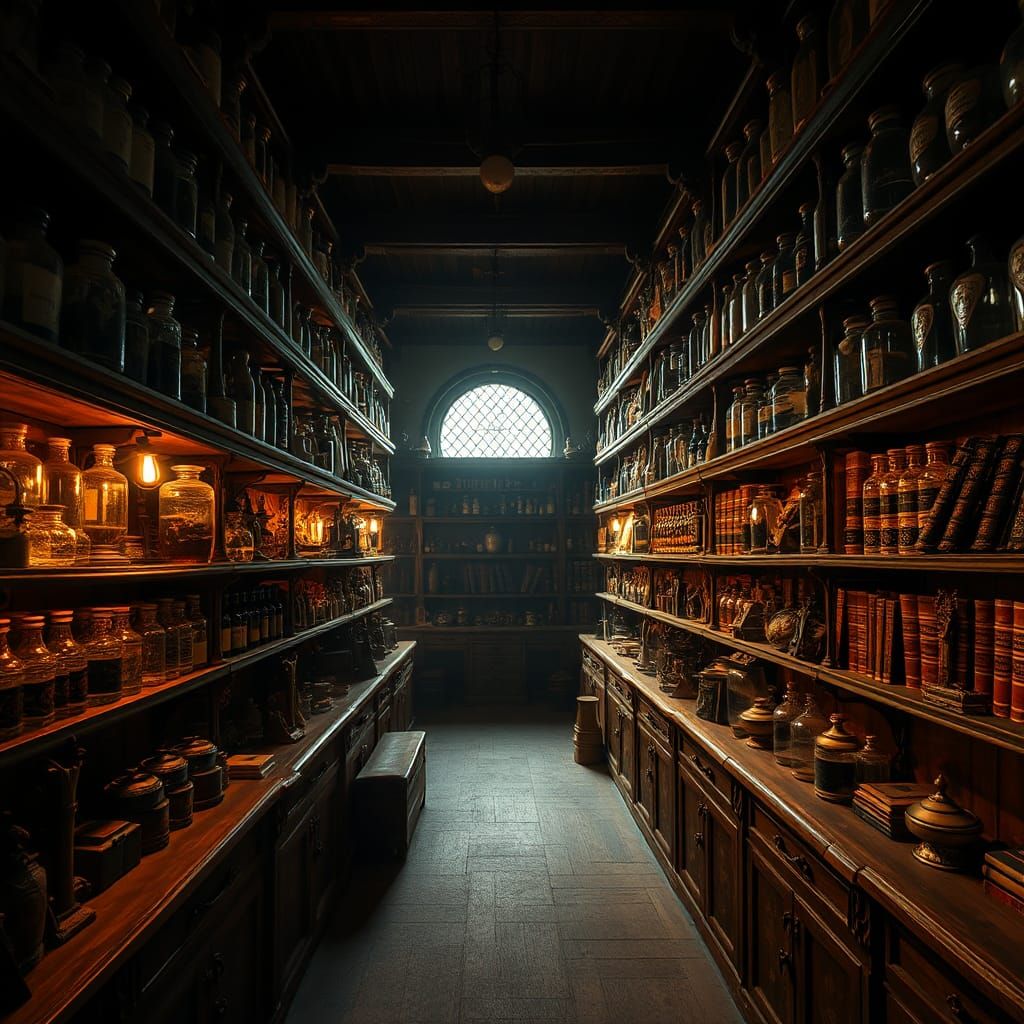 Majestic 18th Century Apothecary in Golden Light
