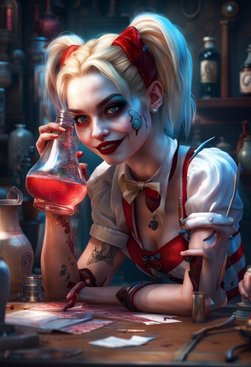 Harley Quinn in Wonderland: Anime-Inspired 3D Art