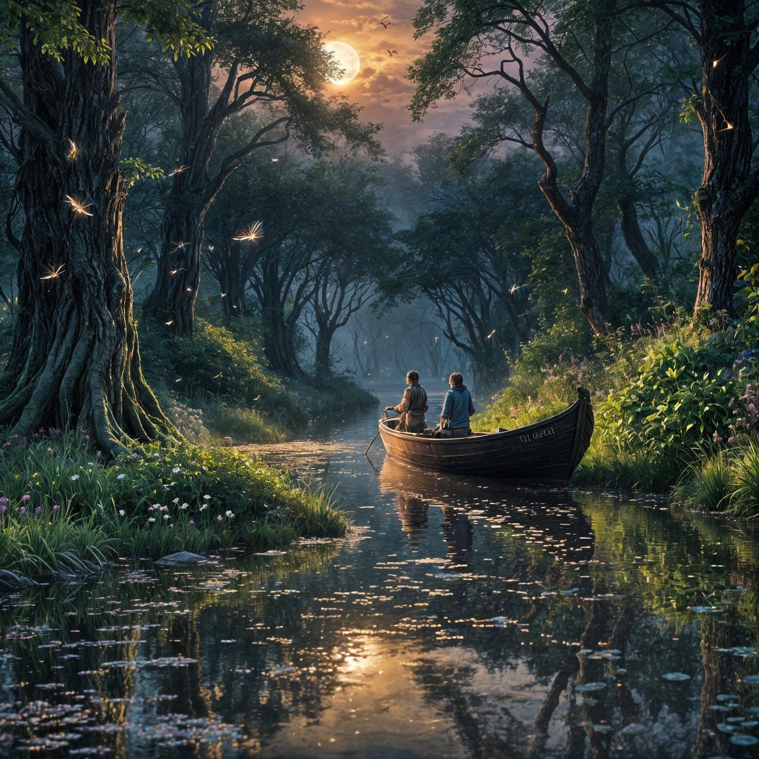 Stunning Misty Summer Night Scene with a River and Heron