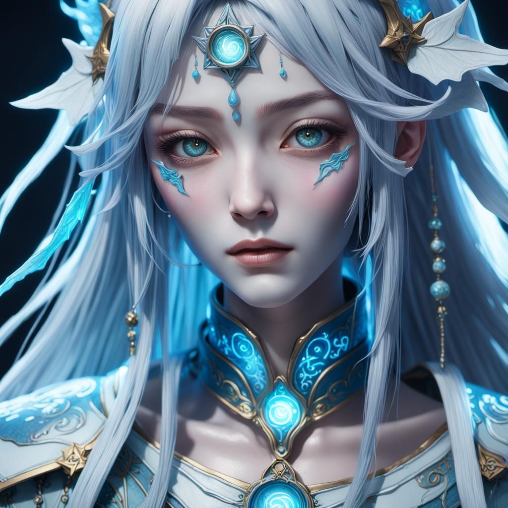 Bioluminescent Banshee Yuki Onna Portrait in 8K