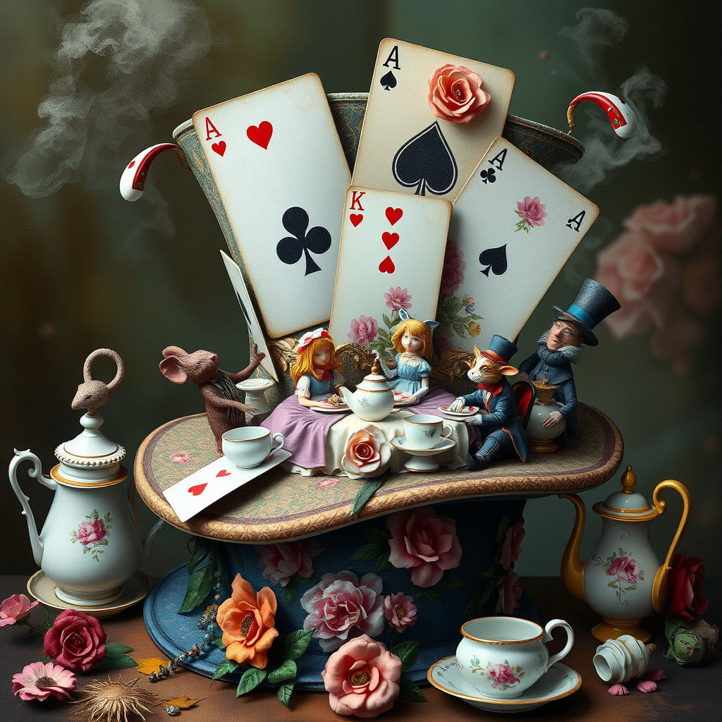 Alice in Wonderland Tea Party on Whimsical Top Hat