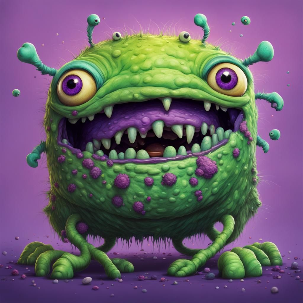 Confused Ugly Monster Befriending Flies: 8K Resolution