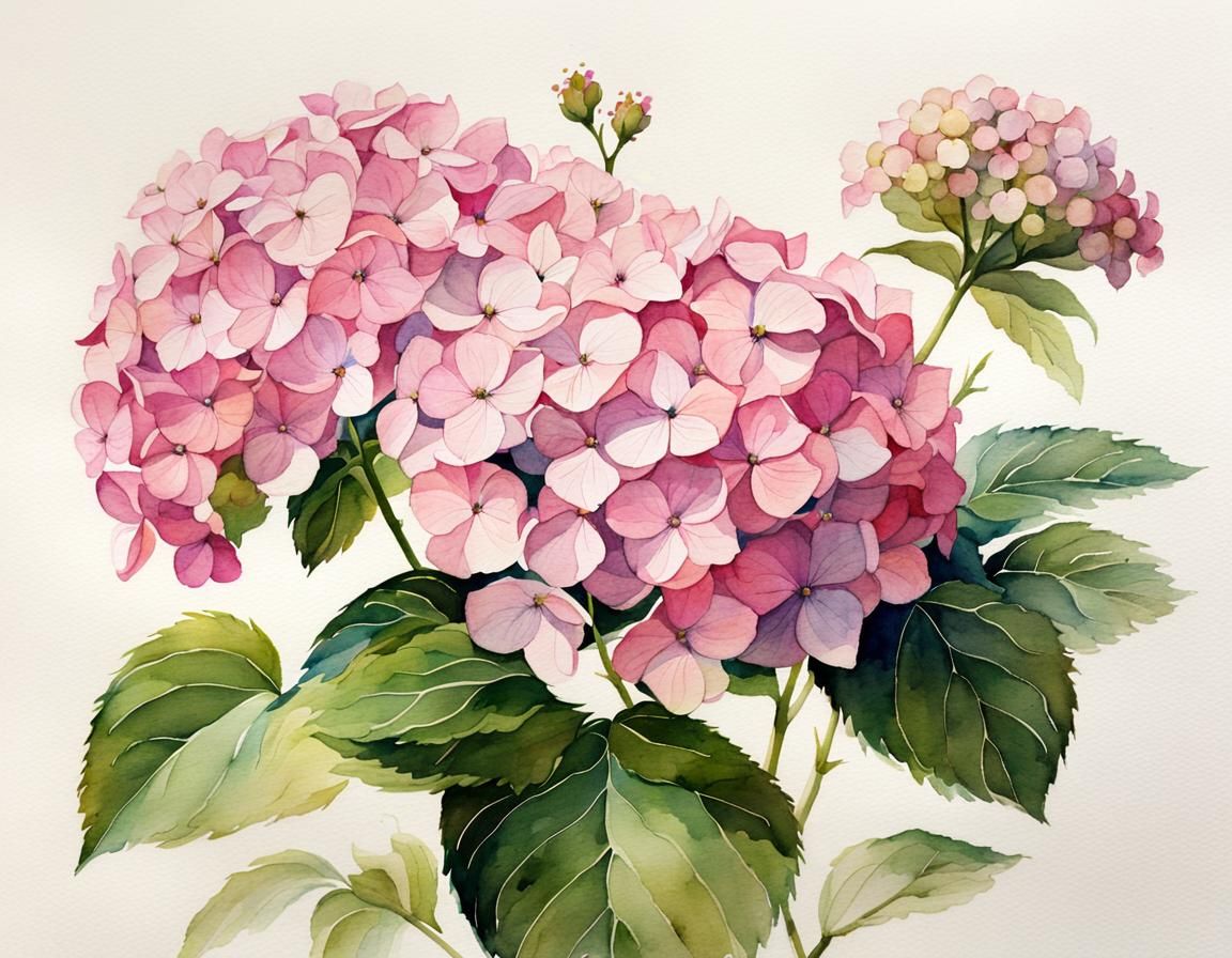Pink Hydrangea Watercolor Painting