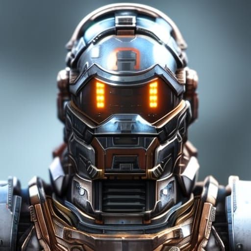 Camo Mech Suit Portrait with Light Bokeh