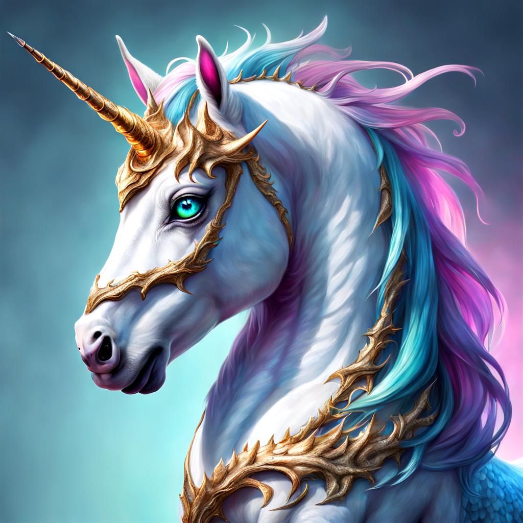 Realistic Magical Unicorn Dragon with Baby Dragons
