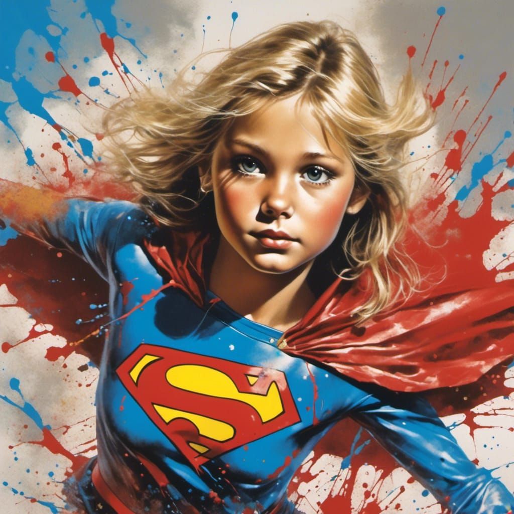 Vintage Supergirl Portrait in Splash Art Style