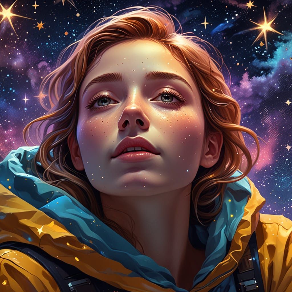 Dreamy Stargazing Concept Art in Oil Painting Style