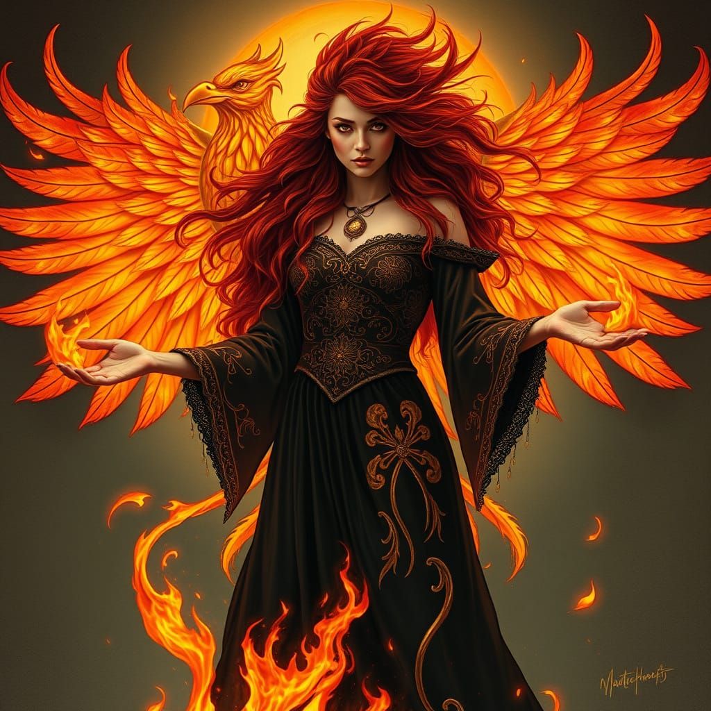 Fiery Mage Goddess in Art Deco Style