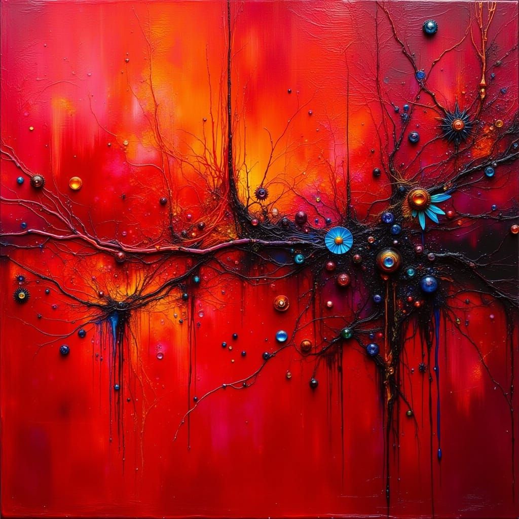 Bold Crimson Fae in Dark Glitch Aesthetic