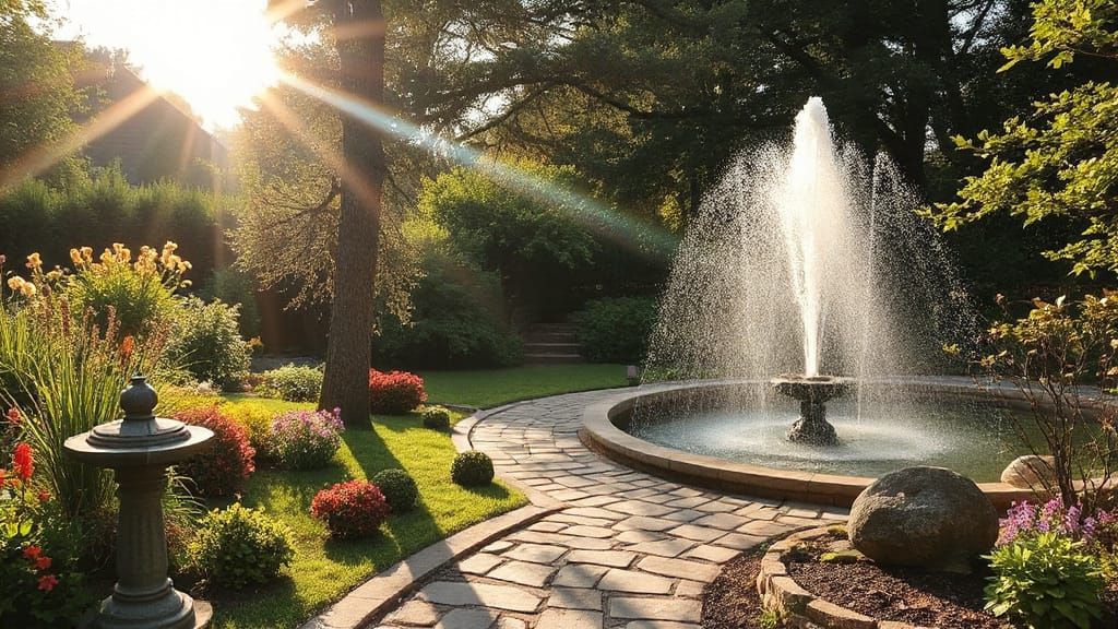 Idyllic Garden Scene with Koi Pond and Lantern