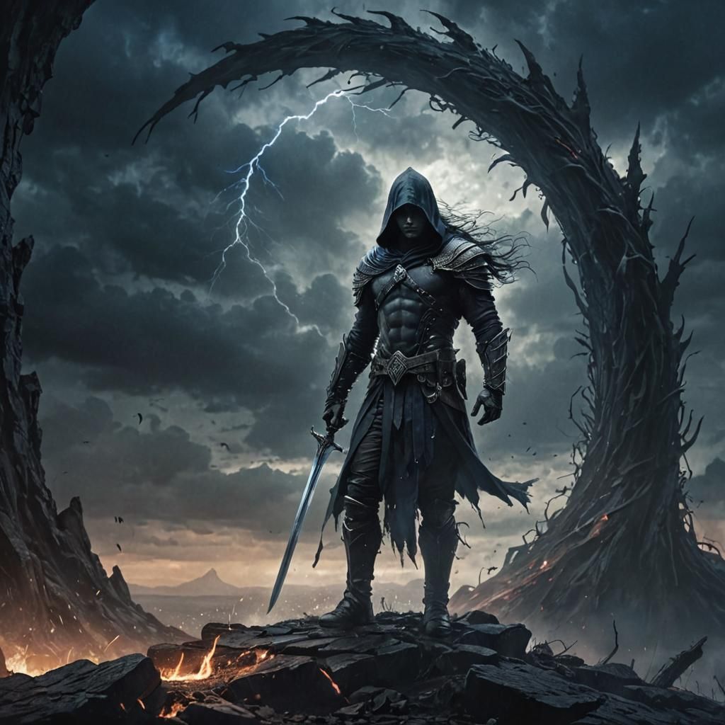 Dark Warrior with Sword in Gothic Fantasy Style