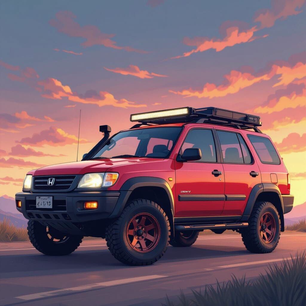 Red Honda CRV Overlander in Anime Style