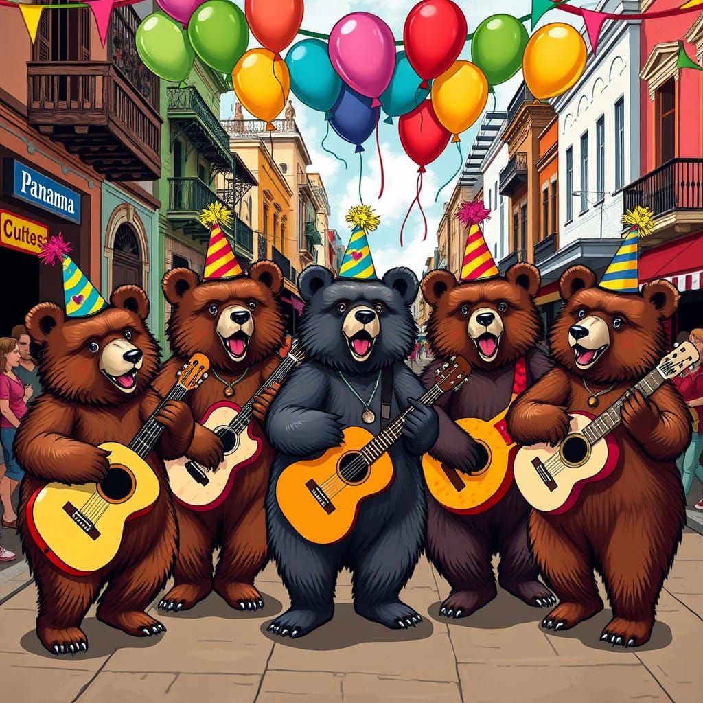 Vibrant Bears Dance in Panama City Streets