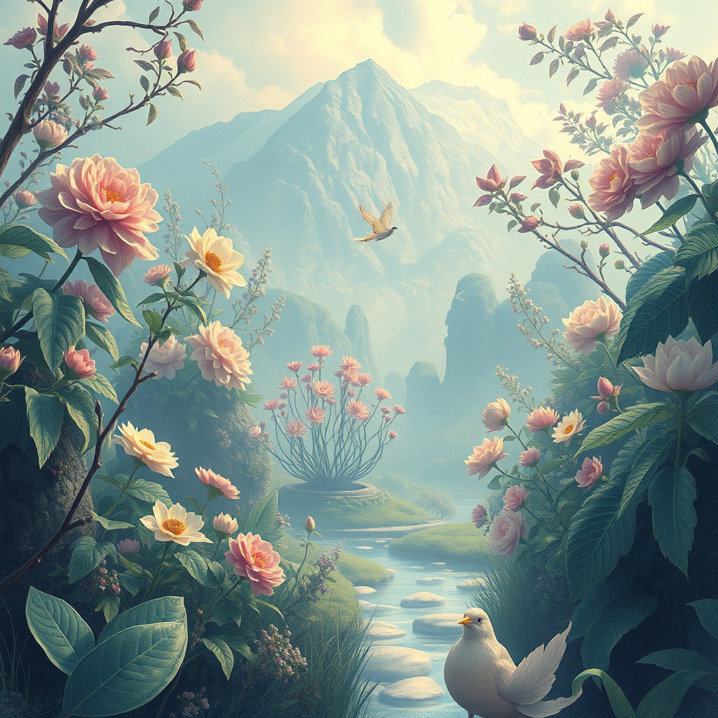 Pastel Botanical Illustration in Vintage Style